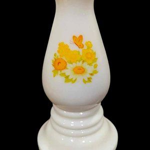 Vintage 70s Avon Buttercup Candlestick Imperial Garden Cologne Milk Glass